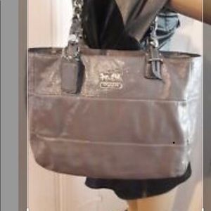 Gray patent Coach Tote